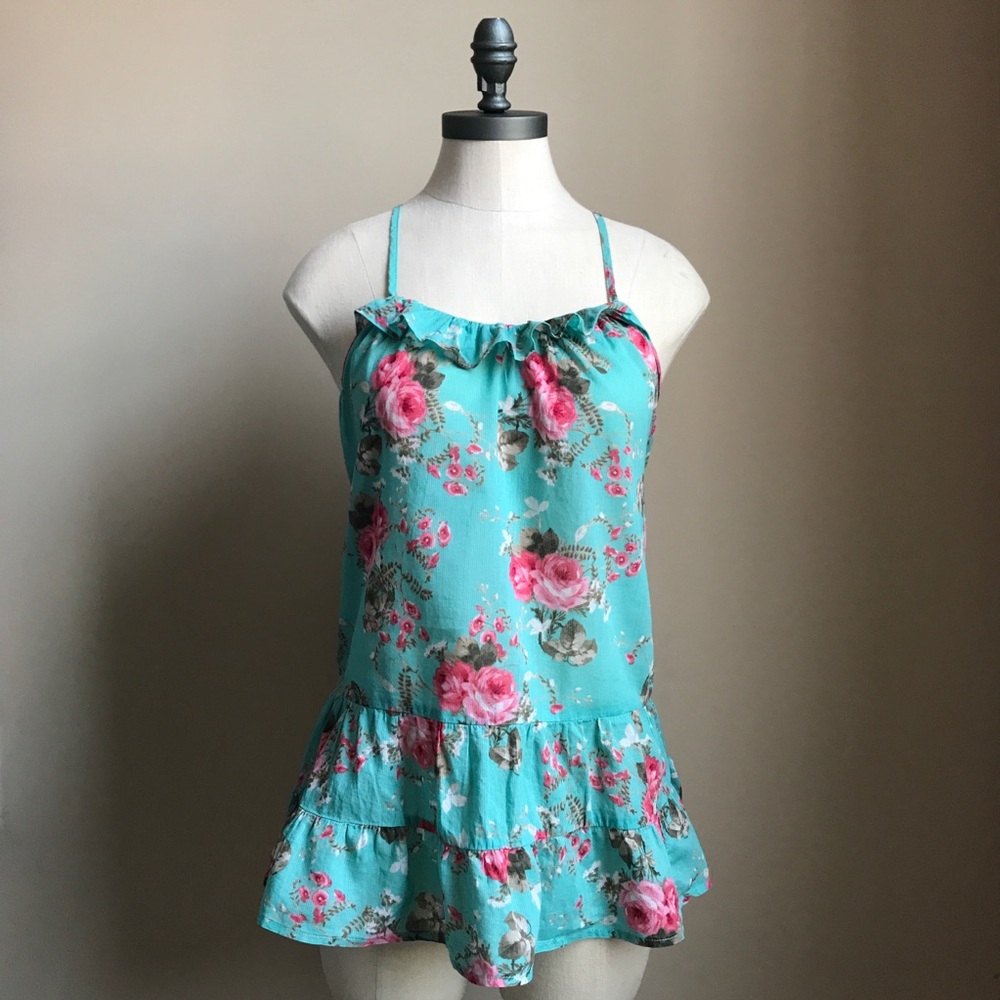 Turquoise and Pink Floral Mossimo Tank